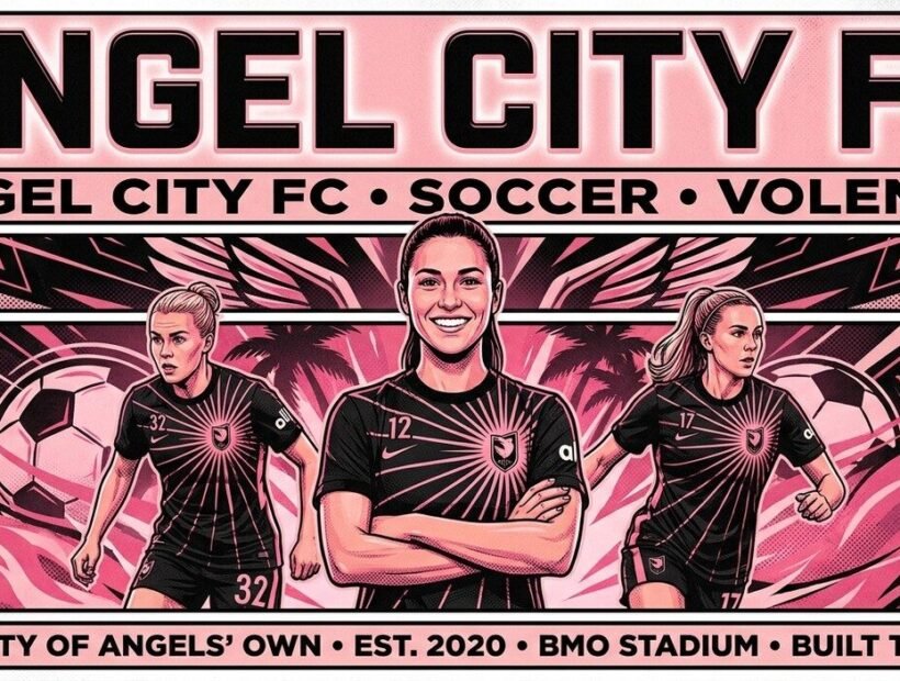 Angel City FC 2026 poster banner with Niehues, Jonsdottir and Sentnor