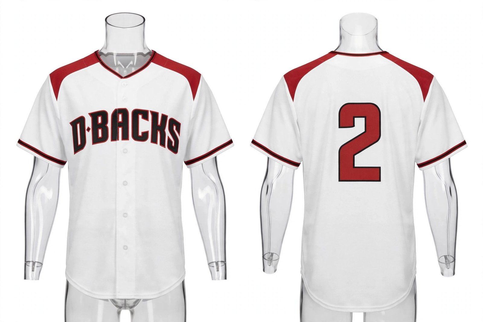 White Arizona Diamondbacks style home baseball jersey number 2 - front and back view