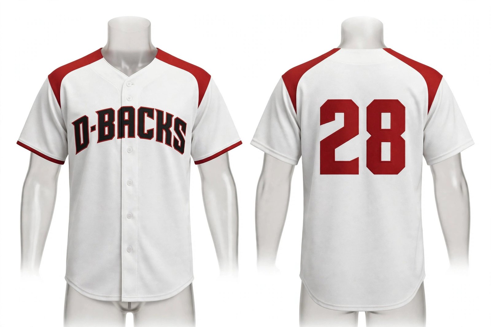 White Arizona Diamondbacks style home baseball jersey number 28 - front and back view