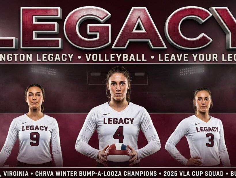 Arlington Legacy 2026 poster banner — Dunow, Khatouri and Roy in the white VLA jerseys