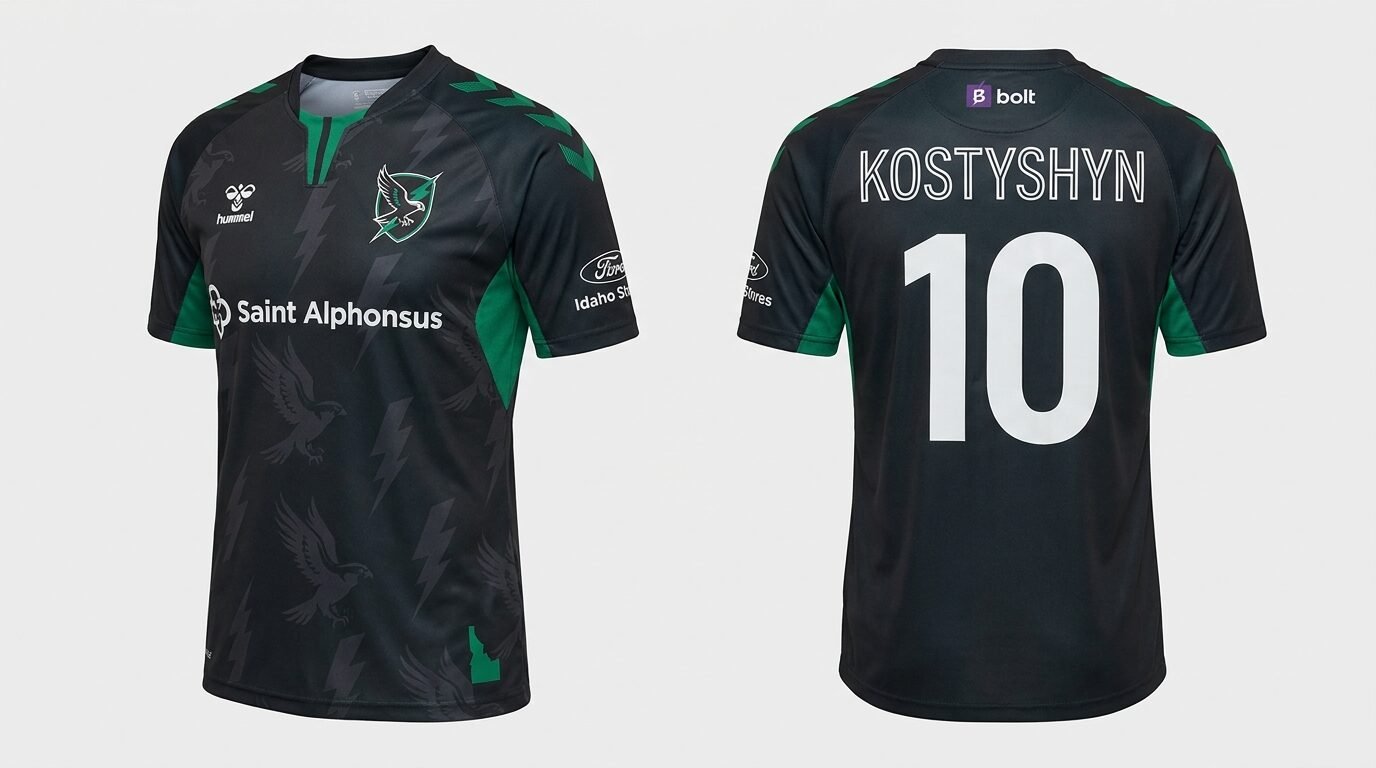 Dark grey Athletic Club Boise style soccer jersey number 10 - front and back view