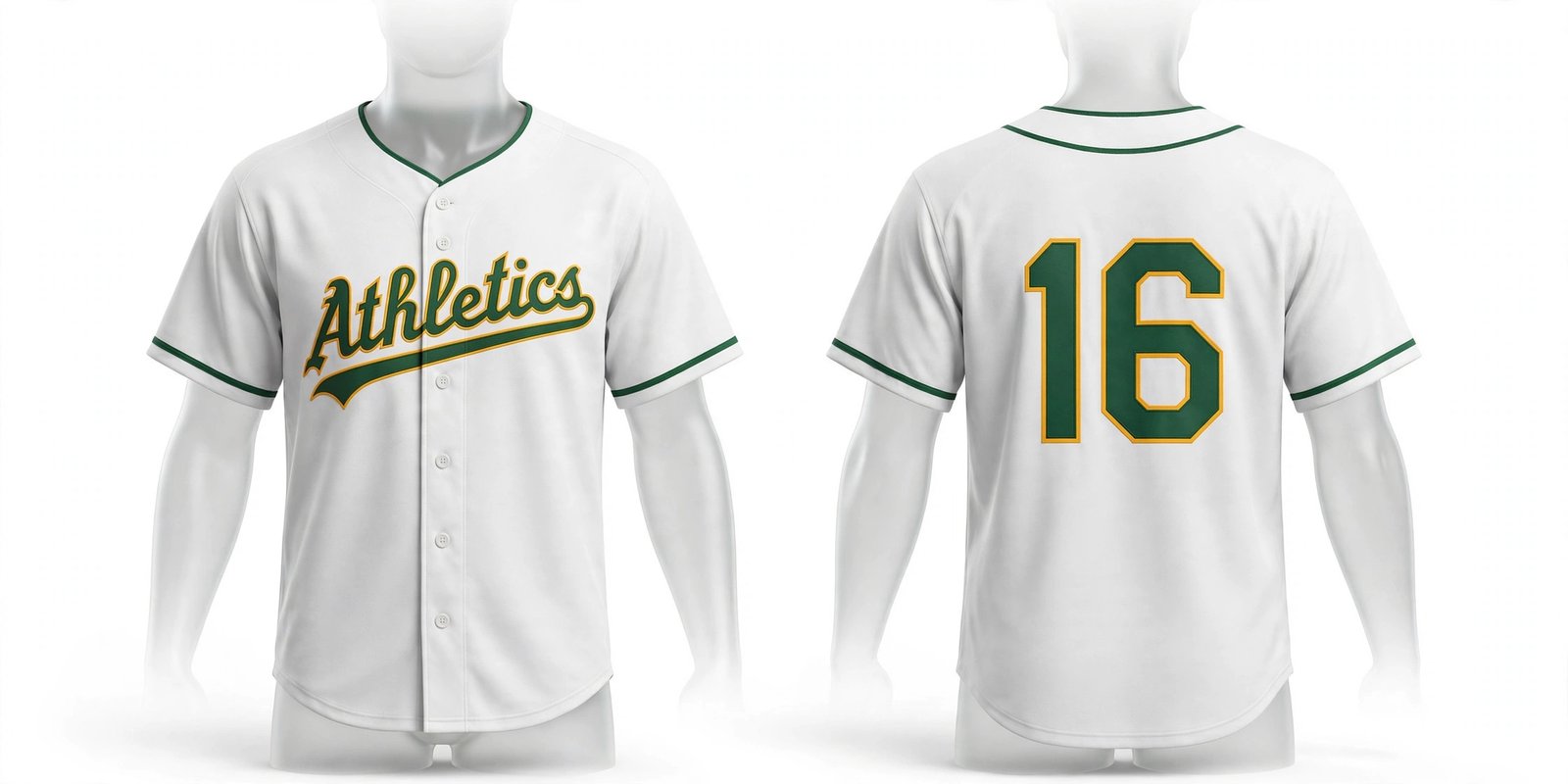 White Athletics style home baseball jersey number 16 - front and back view