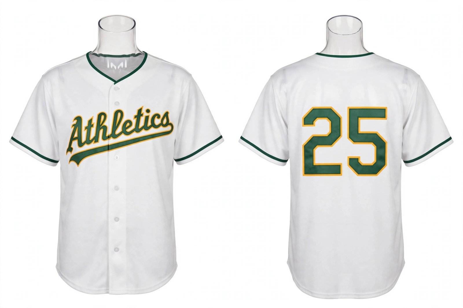 White Athletics style home baseball jersey number 25 - front and back view