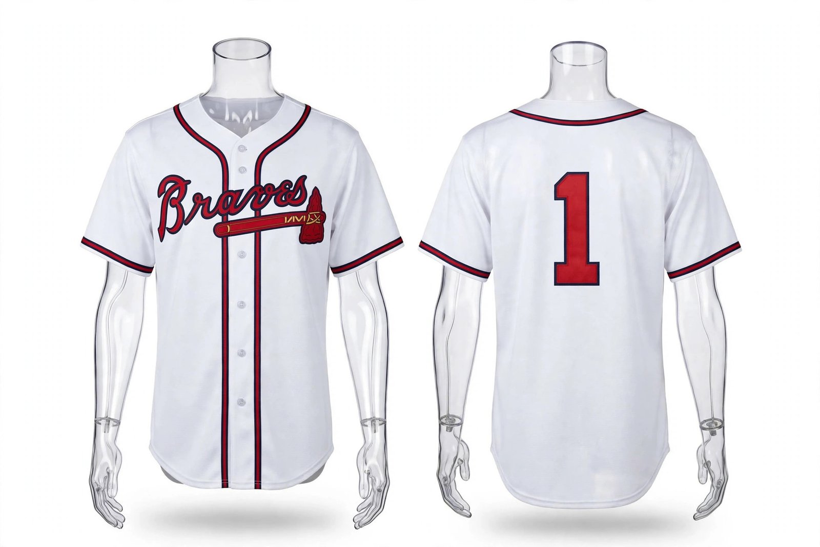White Atlanta Braves style home baseball jersey number 1 - front and back view