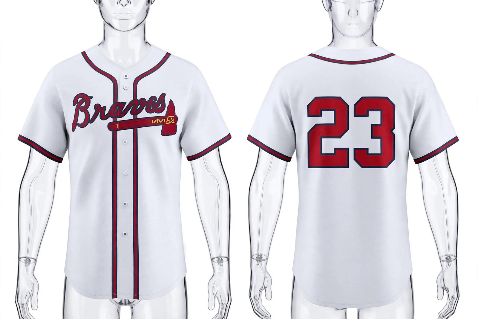White Atlanta Braves style home baseball jersey number 23 - front and back view