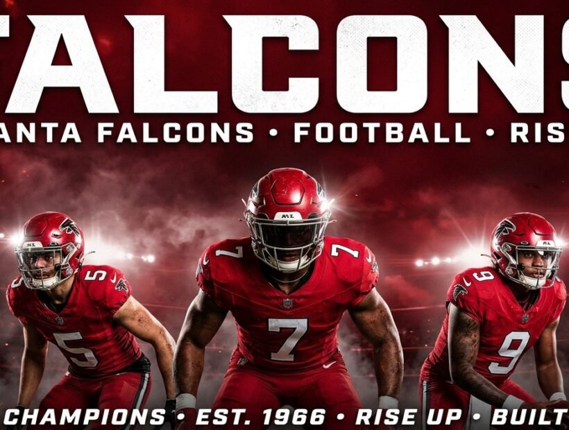 Atlanta Falcons 2026 poster banner with Bijan Robinson, Drake London and Michael Penix Jr.