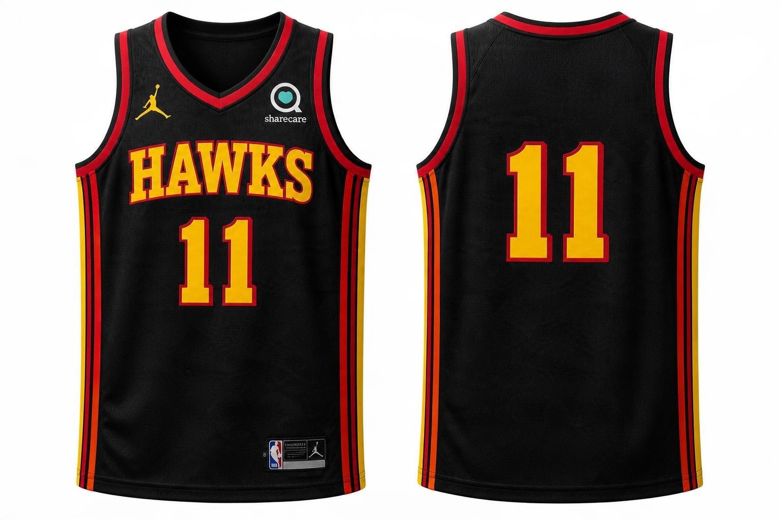 Black Atlanta Hawks basketball jersey number 11 – front and back view