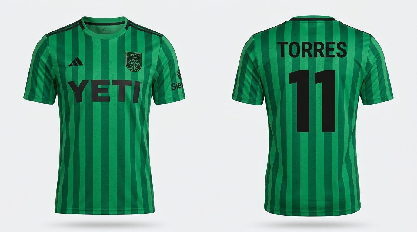 Verde green Austin FC style soccer jersey number 11 - front and back view