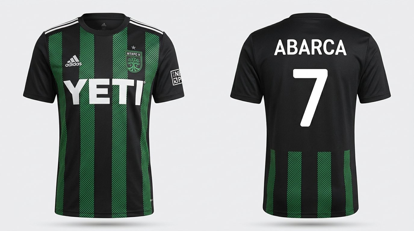 Black and green Austin FC II style soccer jersey number 7 - front and back view