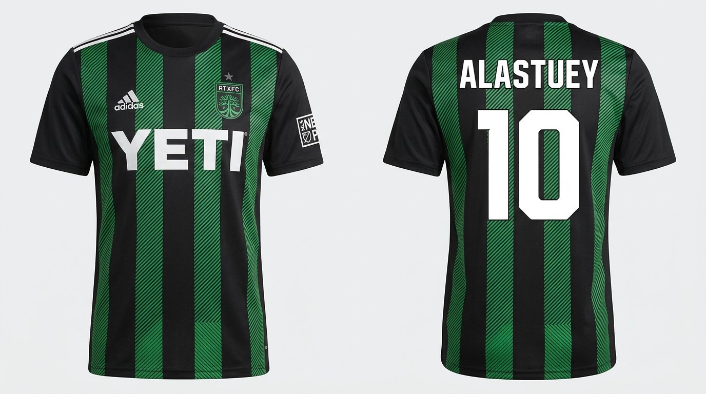 Black and green Austin FC II style soccer jersey number 10 - front and back view