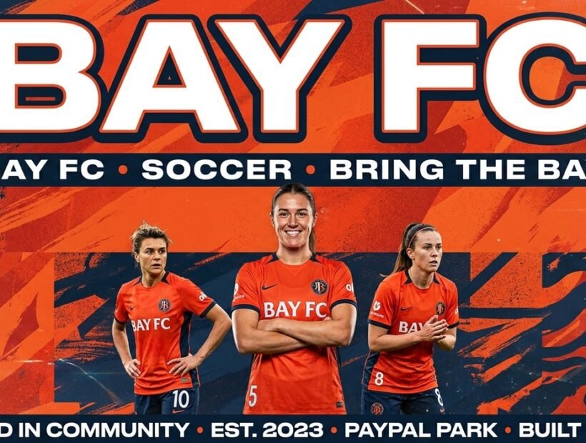 Bay FC 2026 poster banner with Lema, Girelli and Hutton