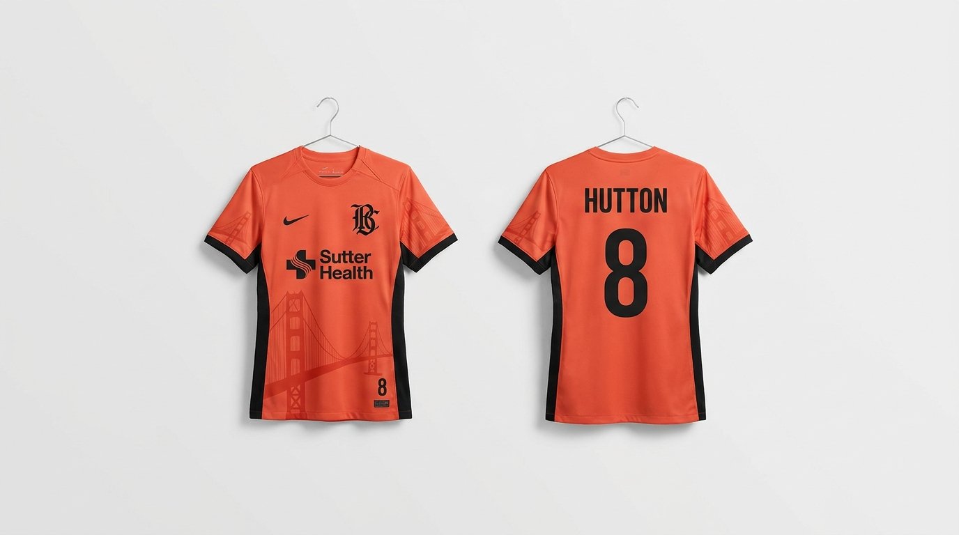 Poppy orange Bay FC style soccer jersey number 8 - front and back view