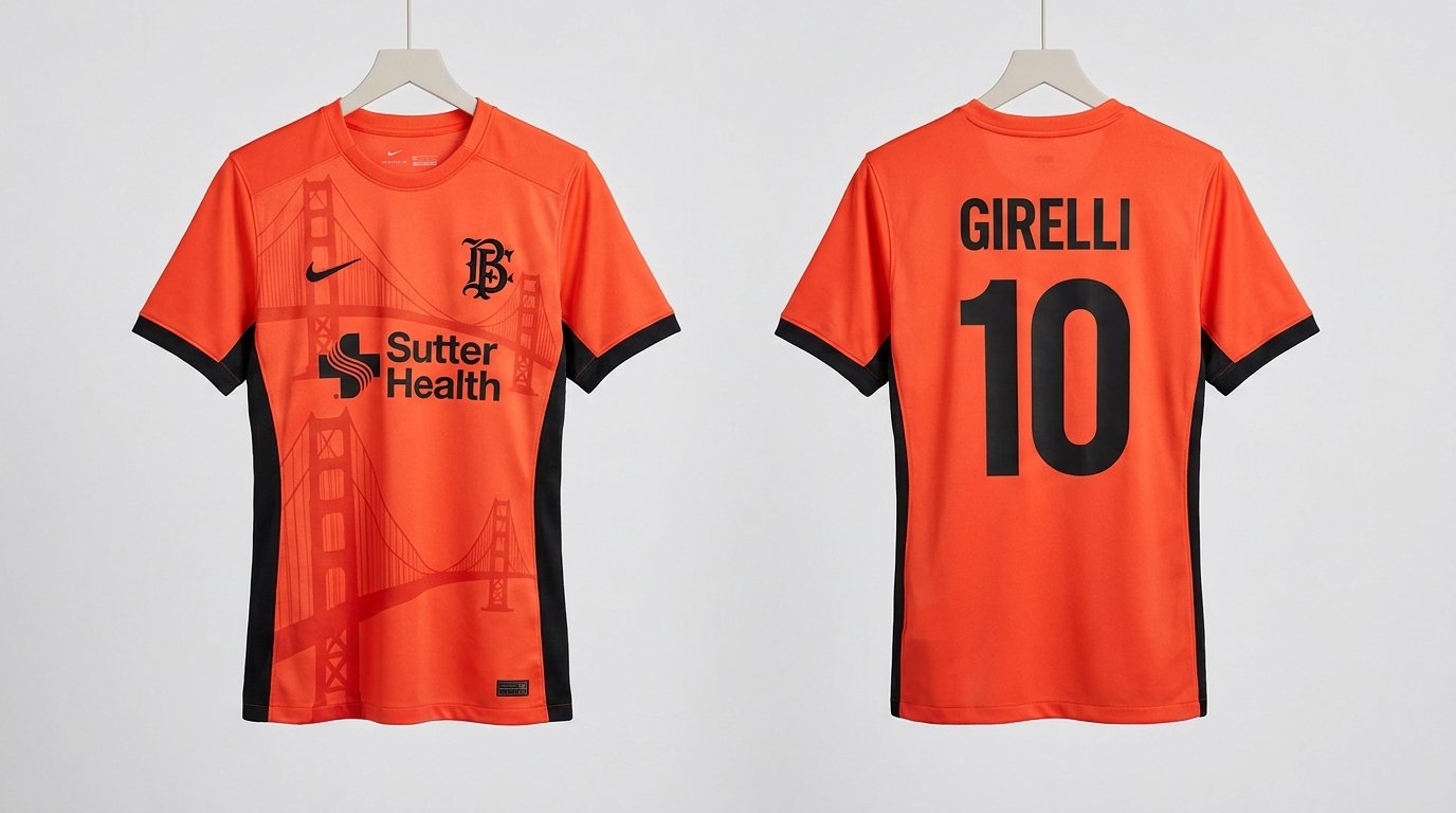 Poppy orange Bay FC style soccer jersey number 10 - front and back view