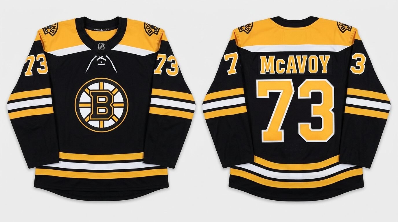 Black Boston Bruins style hockey jersey number 73 - front and back view