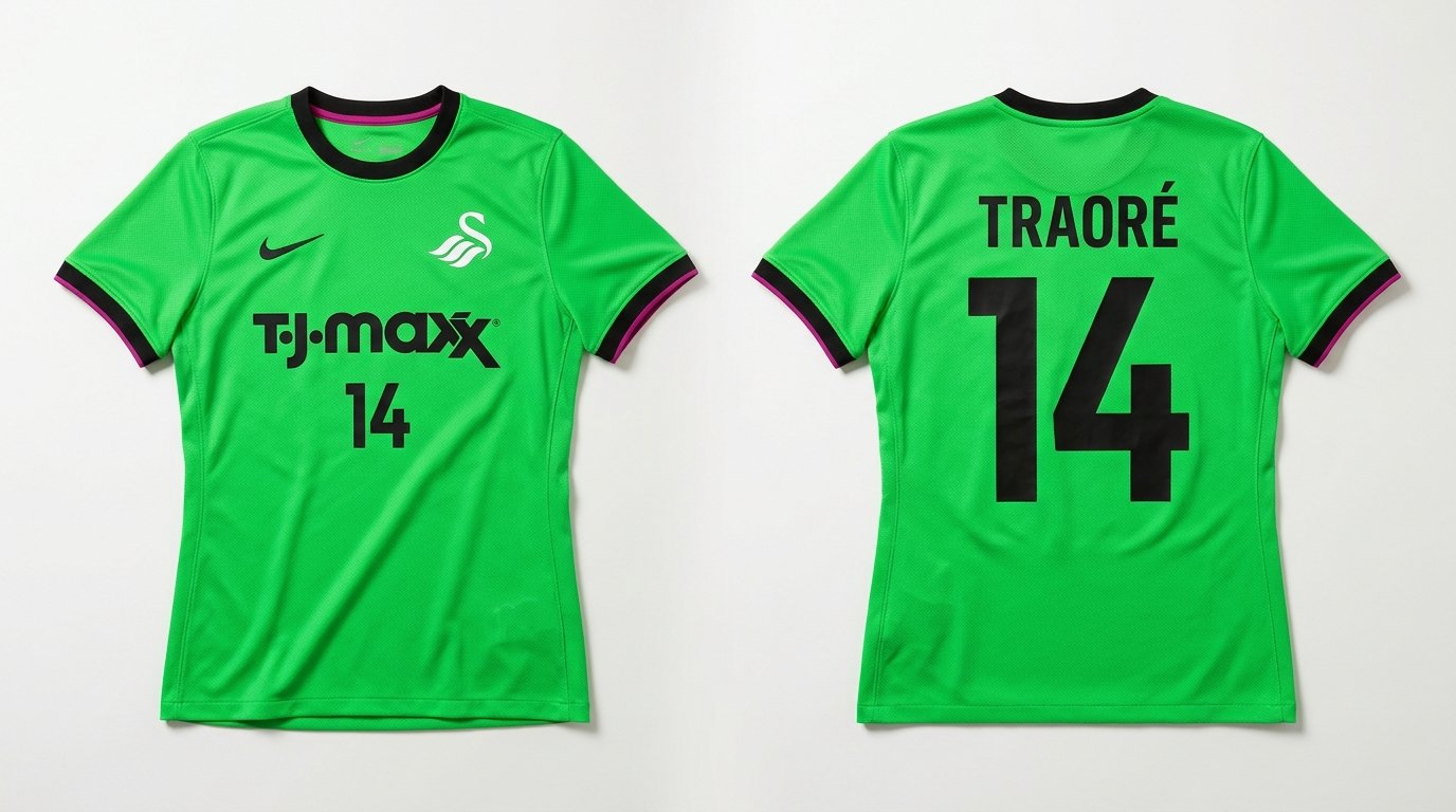 Bright green Boston Legacy FC style soccer jersey number 14 - front and back view