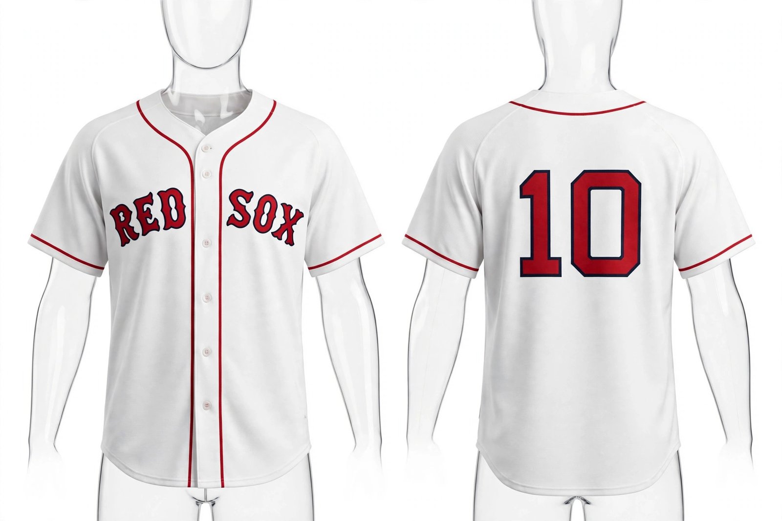 White Boston Red Sox style home baseball jersey number 10 - front and back view
