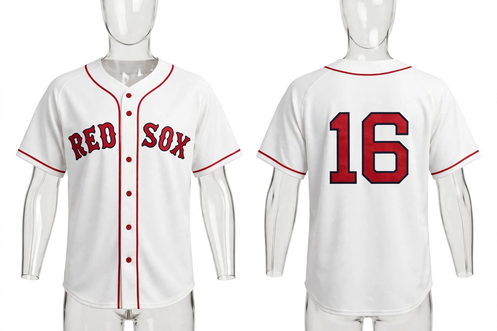 White Boston Red Sox style home baseball jersey number 16 - front and back view