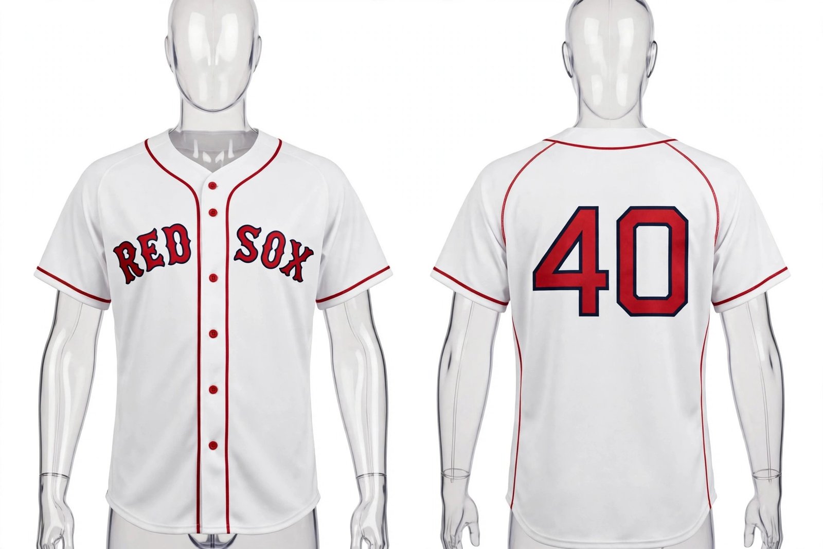 White Boston Red Sox style home baseball jersey number 40 - front and back view