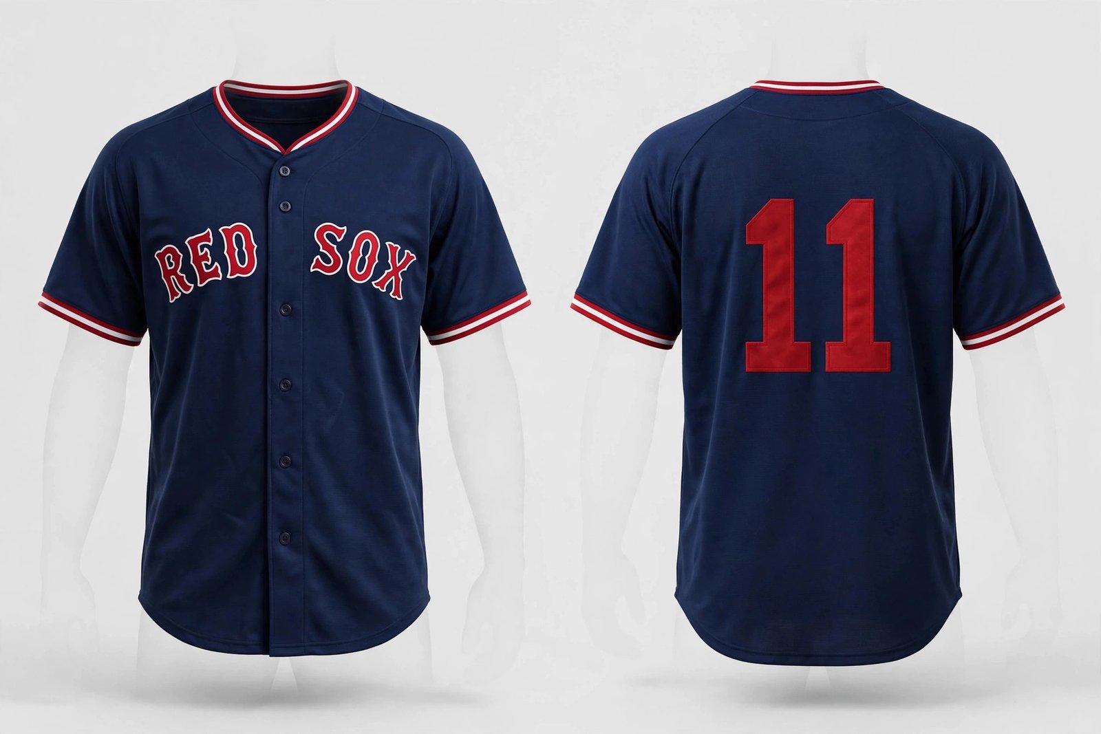 Navy Boston Red Sox baseball jersey number 11 – front and back view