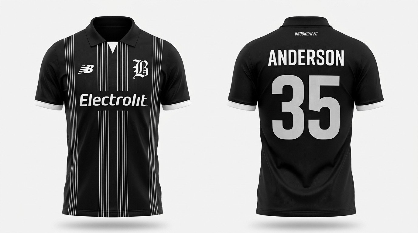 Black Brooklyn FC style soccer jersey number 35 - front and back view