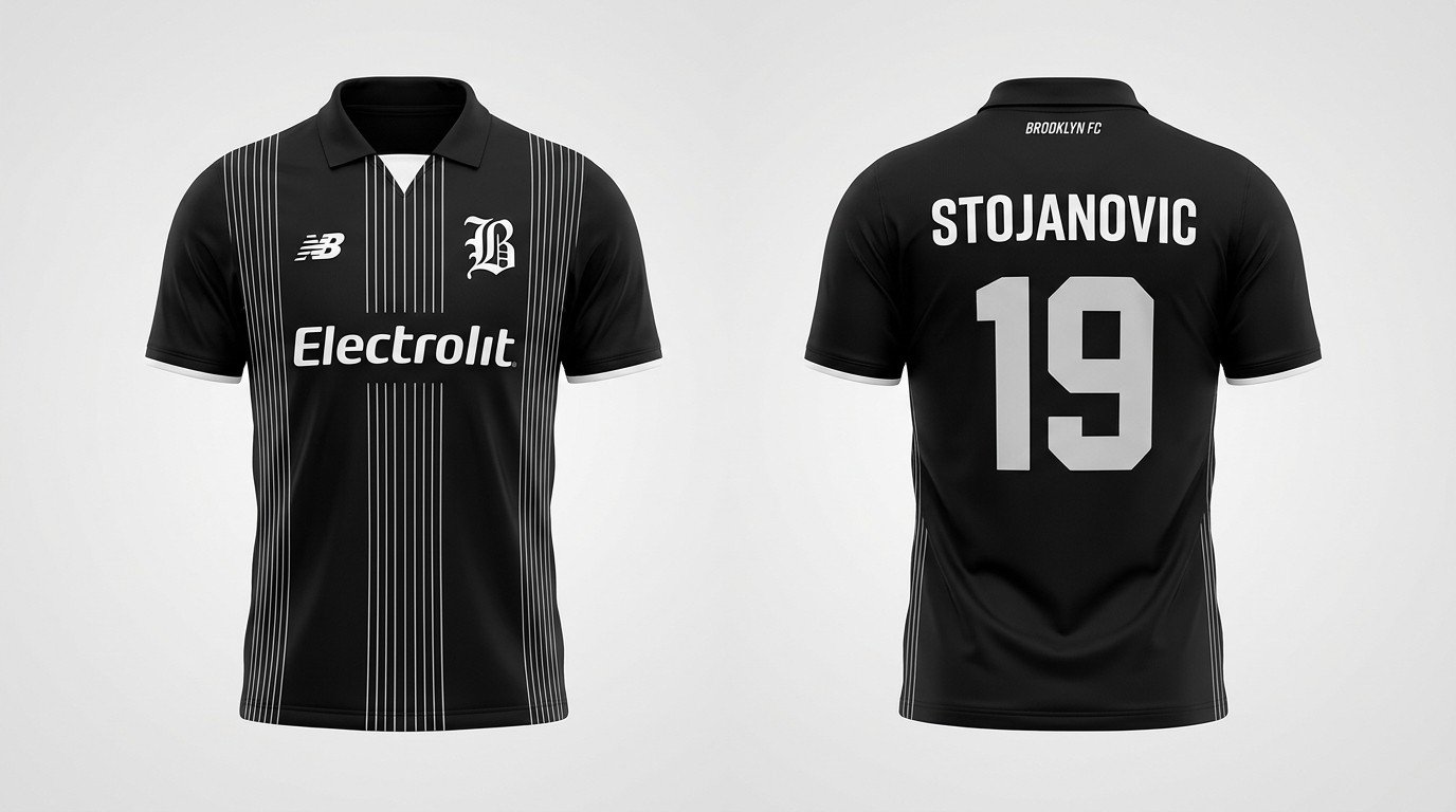 Black Brooklyn FC style soccer jersey number 19 - front and back view
