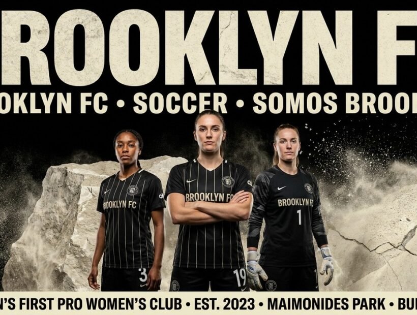 Brooklyn FC Women 2026 poster banner with Catherine Zimmerman, Tziarra King and Bre Norris