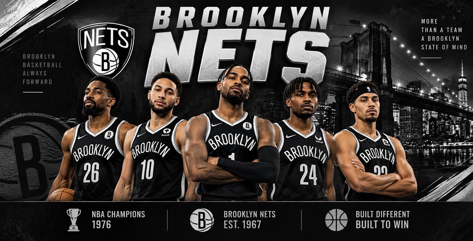 Brooklyn Nets players in black jerseys – 2026-27 team