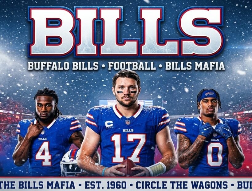 Buffalo Bills 2026 poster banner with Josh Allen, James Cook III and Keon Coleman