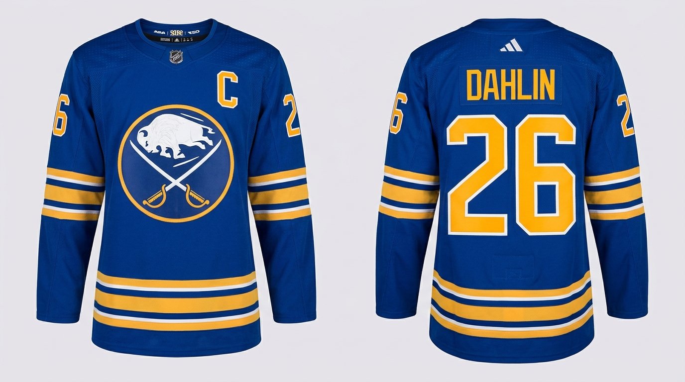 Royal blue Buffalo Sabres style hockey jersey number 26 - front and back view