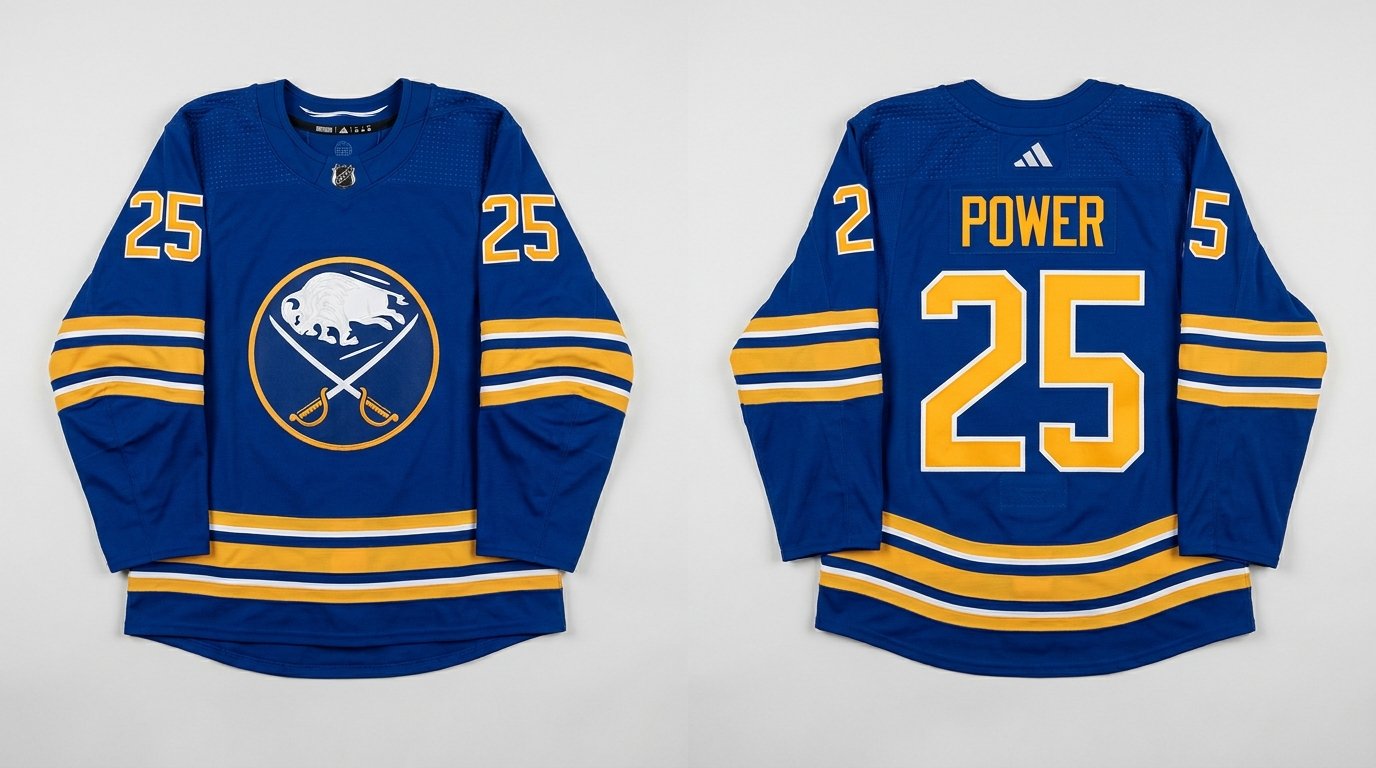 Royal blue Buffalo Sabres style hockey jersey number 25 - front and back view