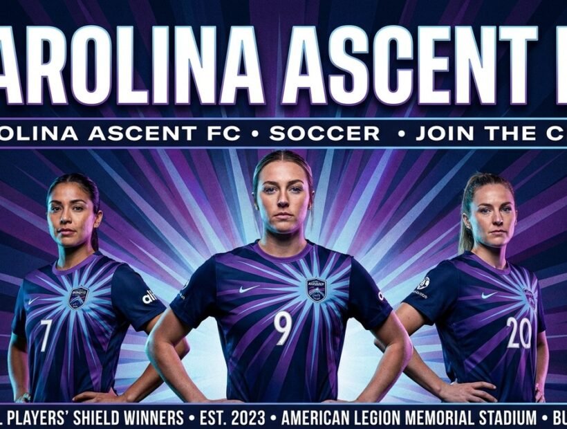 Carolina Ascent FC 2026 poster banner with Mia Corbin, Jill Aguilera and Shea Groom