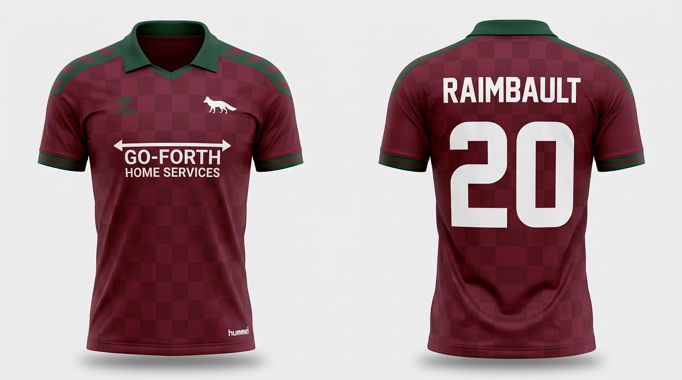 Claret and green Carolina Core FC style soccer jersey number 20 - front and back view