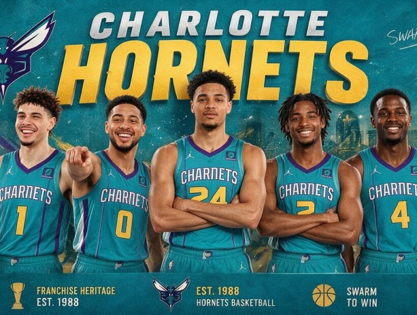 Charlotte Hornets players in teal jerseys – 2026-27 team