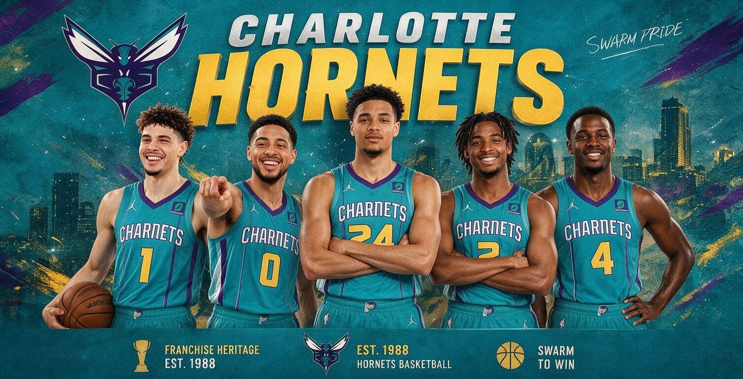 Charlotte Hornets players in teal jerseys – 2026-27 team