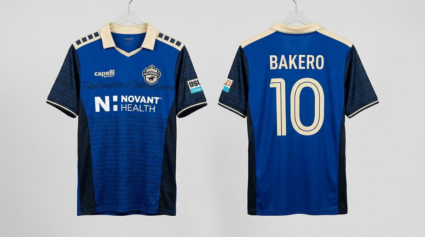 Navy Charlotte Independence style soccer jersey number 10 - front and back view