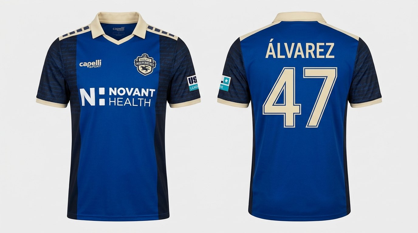 Navy Charlotte Independence style soccer jersey number 47 - front and back view