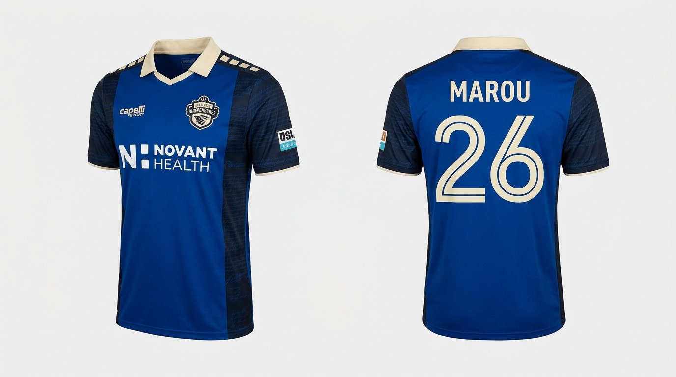 Navy Charlotte Independence style soccer jersey number 26 - front and back view