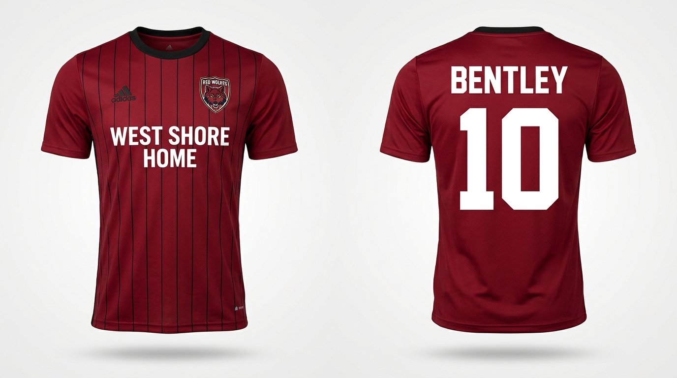 Red Chattanooga Red Wolves style soccer jersey number 10 - front and back view