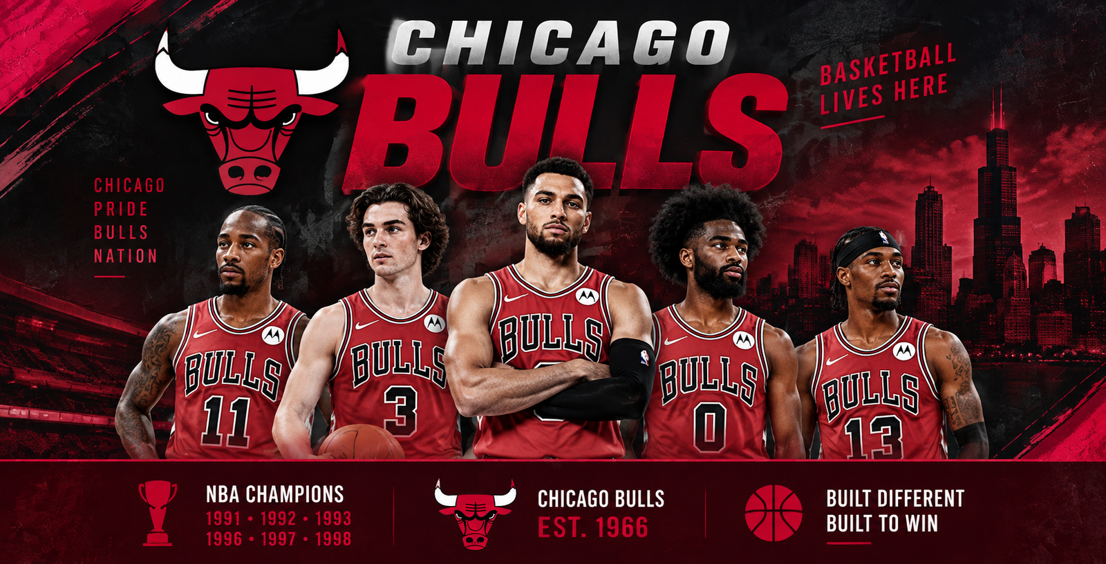 Chicago Bulls players in red jerseys – 2026-27 team