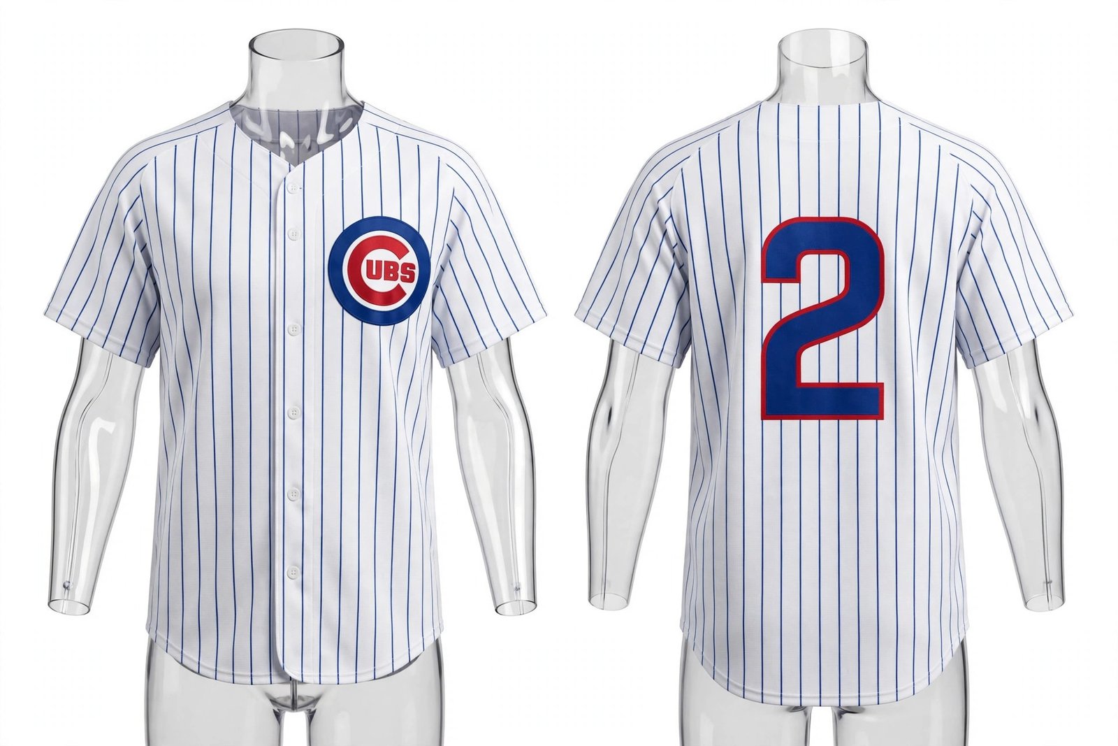 White Chicago Cubs style home baseball jersey number 2 - front and back view
