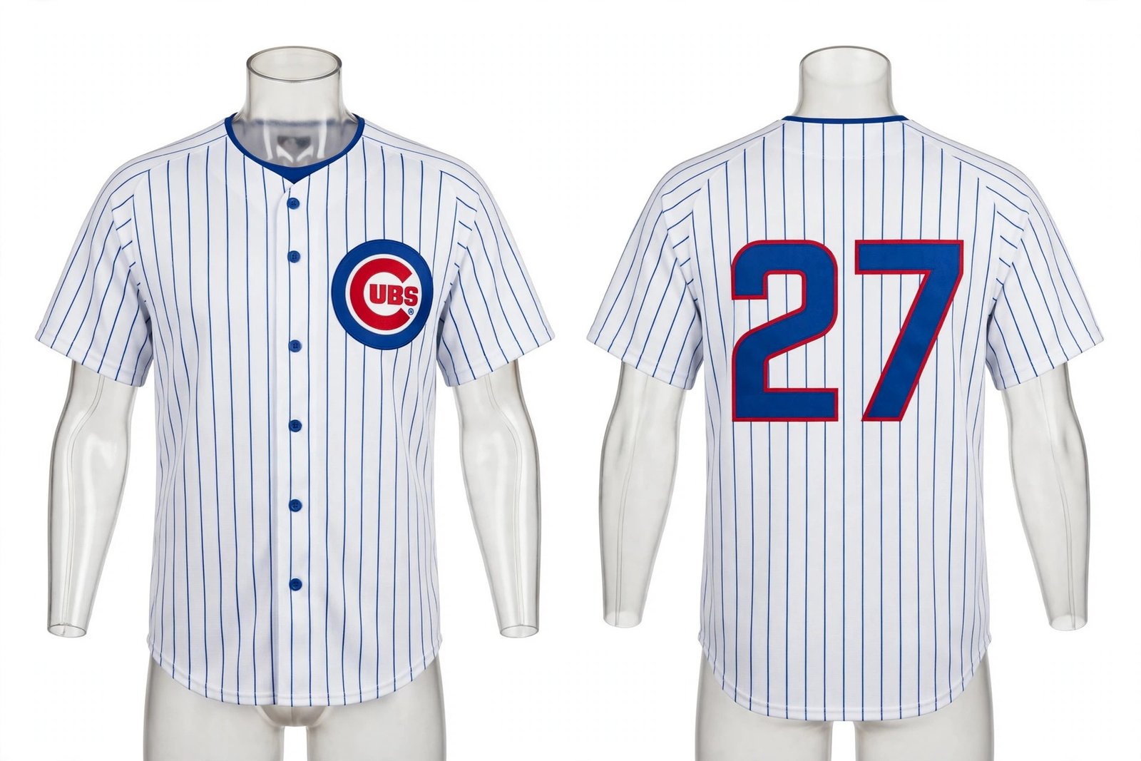 White Chicago Cubs style home baseball jersey number 27 - front and back view