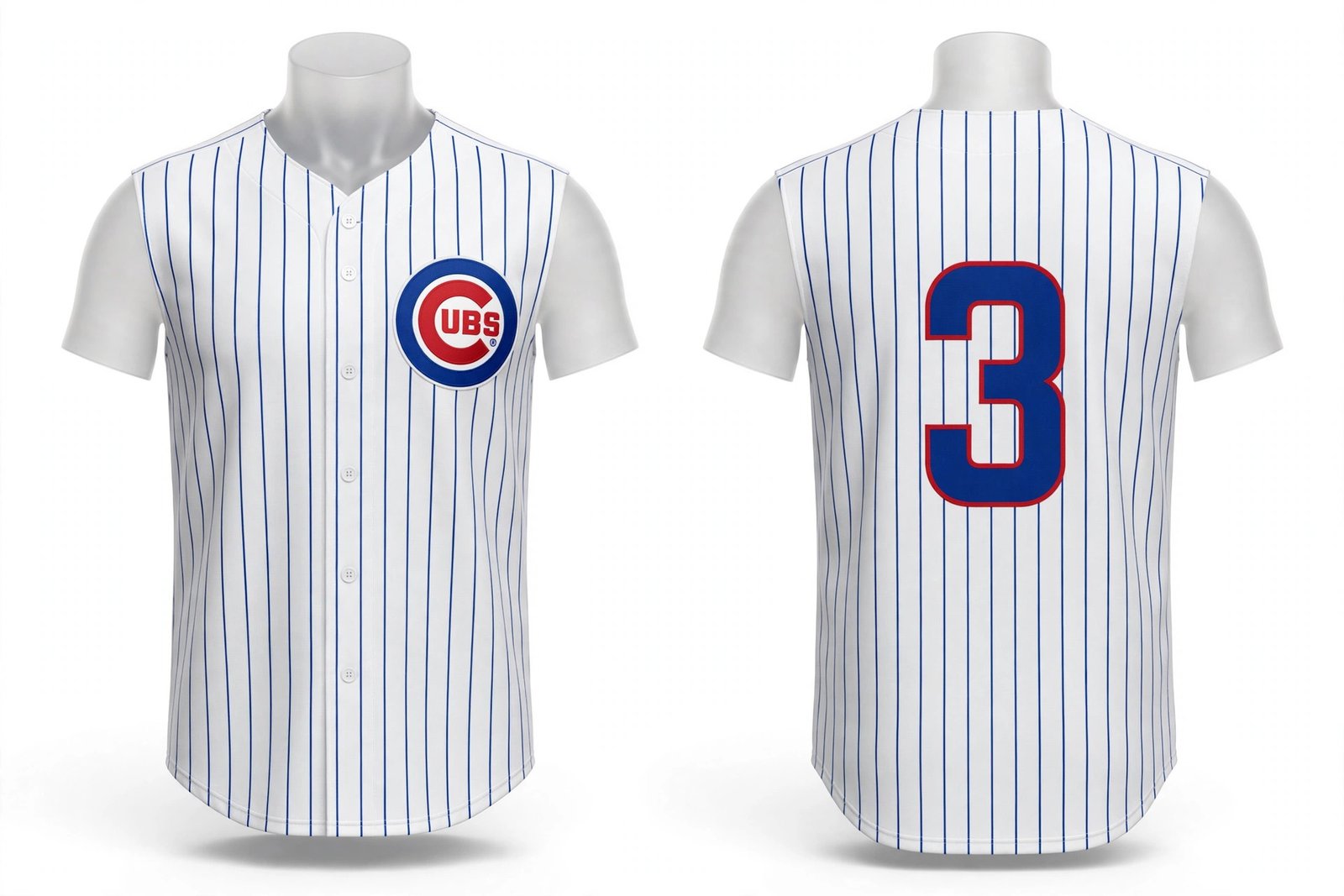 White Chicago Cubs style home baseball jersey number 3 - front and back view
