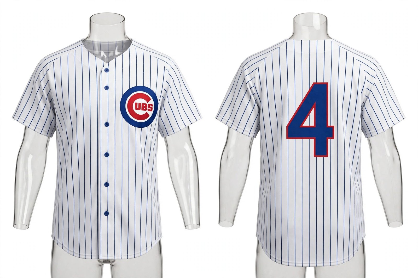 White Chicago Cubs style home baseball jersey number 4 - front and back view