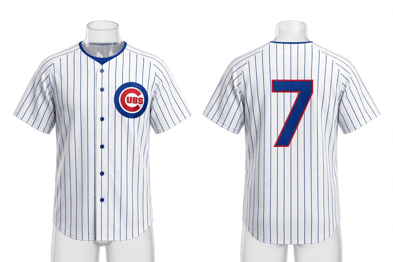 White Chicago Cubs style home baseball jersey number 7 - front and back view