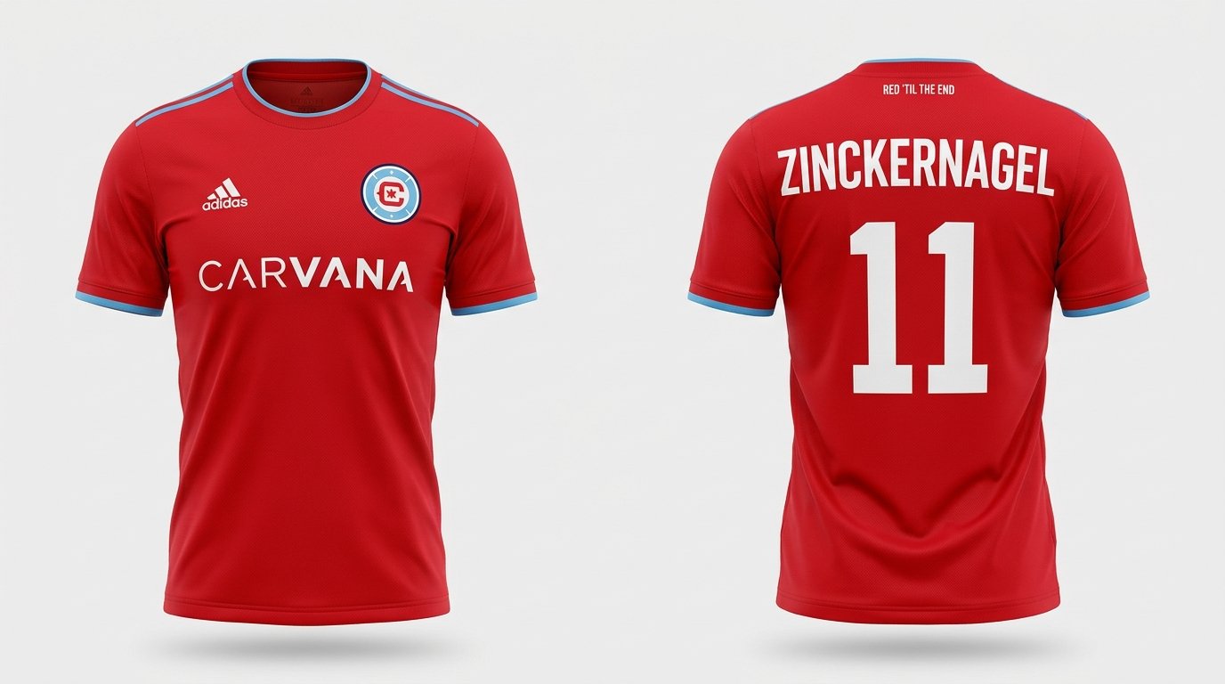 Red Chicago Fire style soccer jersey number 11 - front and back view
