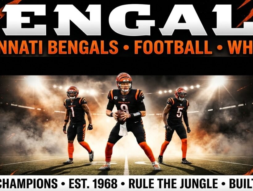 Cincinnati Bengals 2026 poster banner with Joe Burrow, Ja'Marr Chase and Tee Higgins