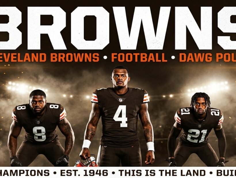 Cleveland Browns 2026 poster banner with Deshaun Watson, Jared Verse and Denzel Ward