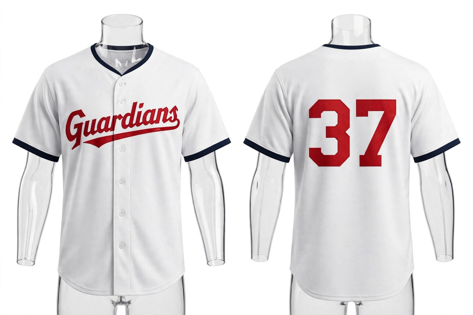 White Cleveland Guardians style home baseball jersey number 37 - front and back view