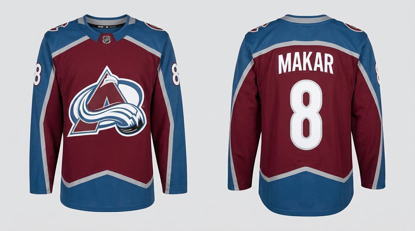 Burgundy Colorado Avalanche style hockey jersey number 8 - front and back view