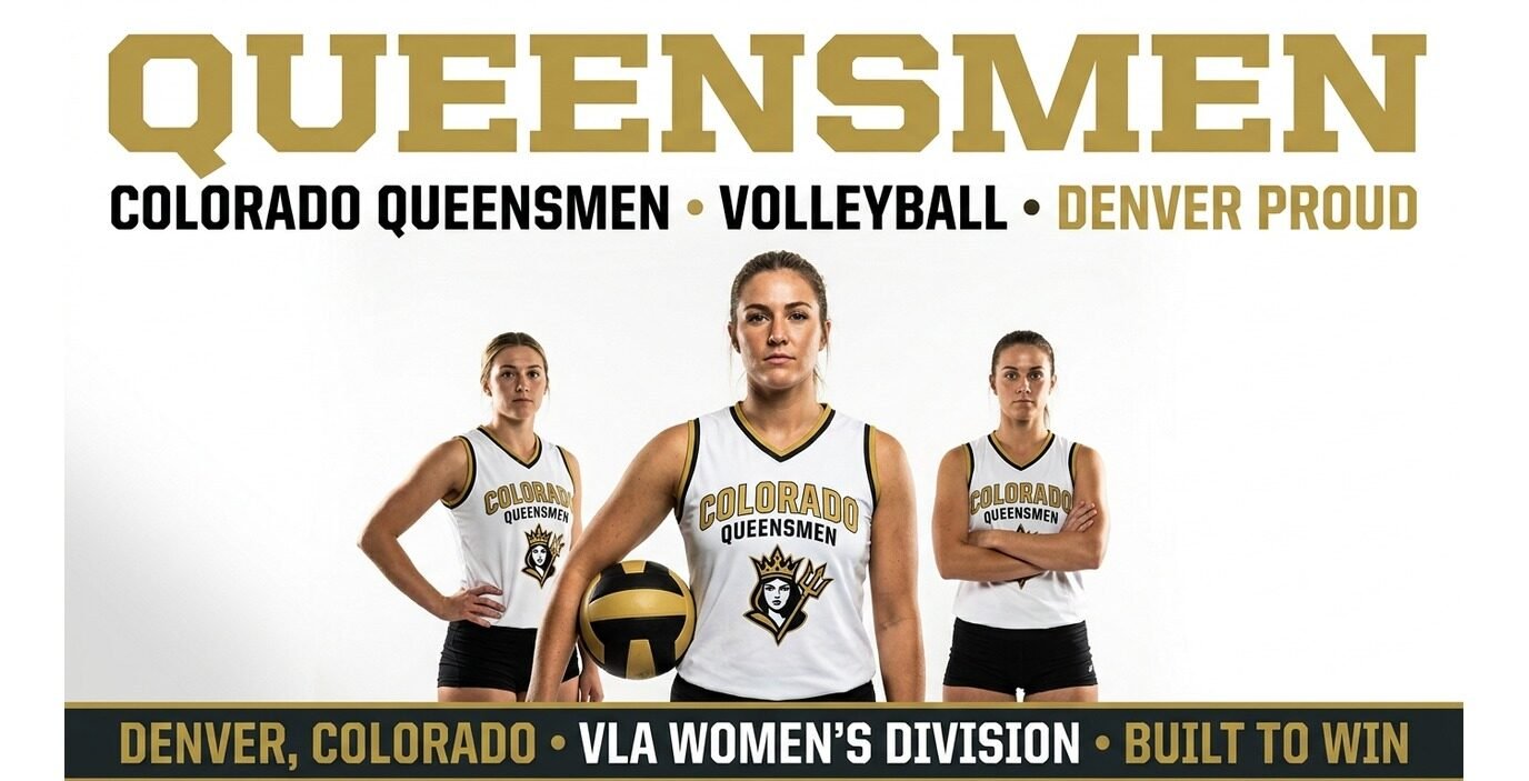 Colorado Queensmen 2026 poster banner — Jin, Bredahl and Duis Krause in the white and black jerseys